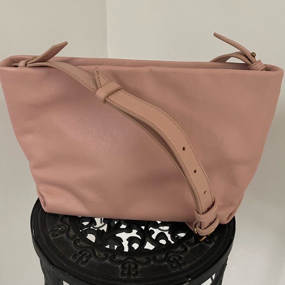 J Crew Oslo Soft Leather Crossbody Bag Purse Adjustable Strap Light Pink EUC